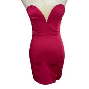 Nasty Gal Hot Pink Barbiecore Strapless Plunge V-Neck Bodycon Mini Dress XS
